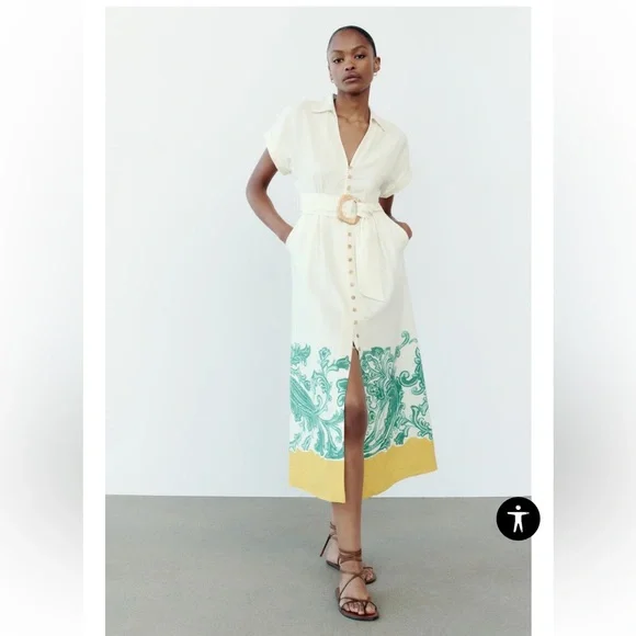 Zara GRECIAN PRINT SHIRT DRESS Size XS NWT - Picture 3 of 12